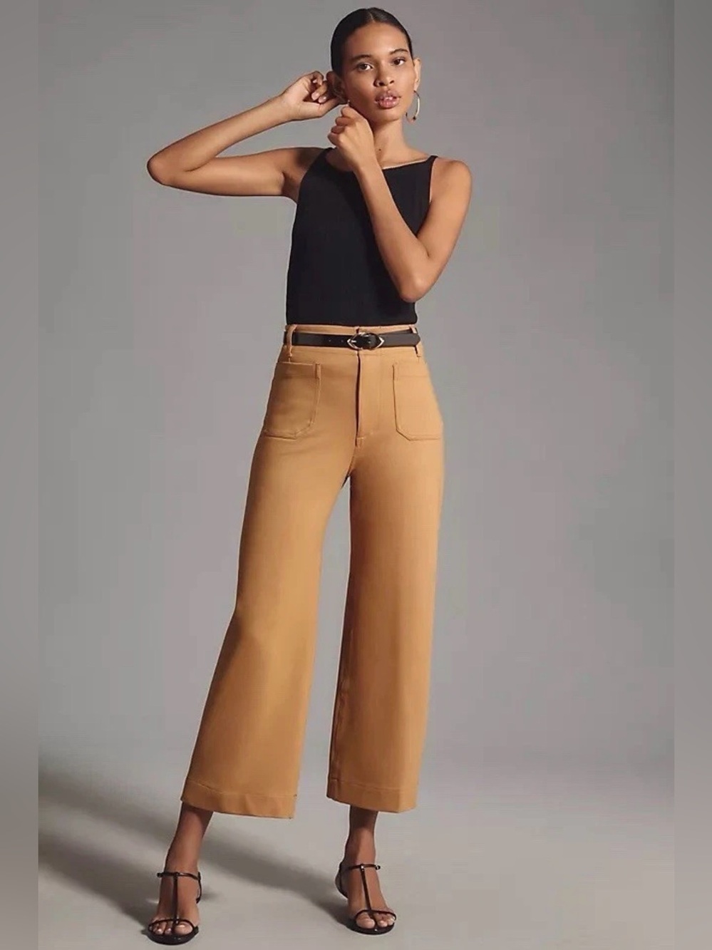 Anthropologie Maeve The Colette Wide-Leg Cropped Pants: Ponte Edition Camel